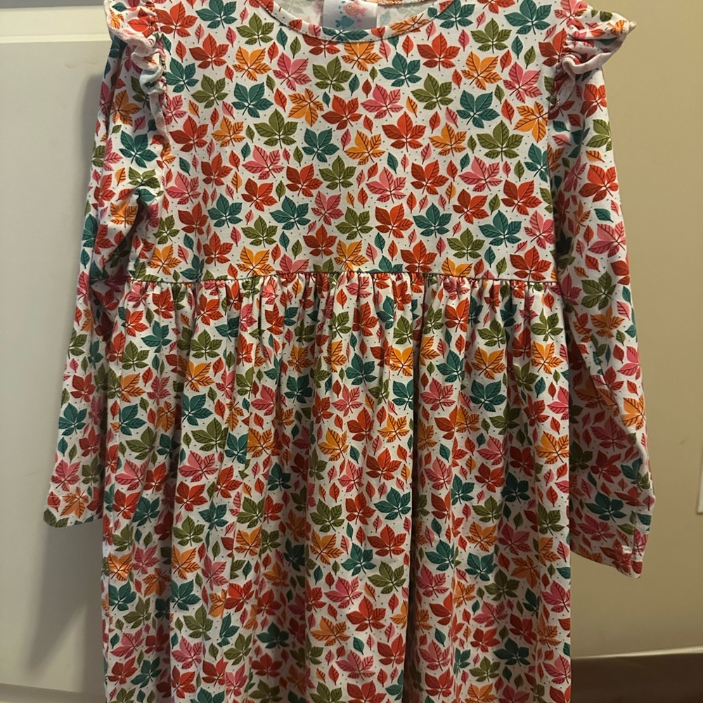 Girls size 5 Stitchy Fish Colorful Leaf Print Long Sleeve Dress